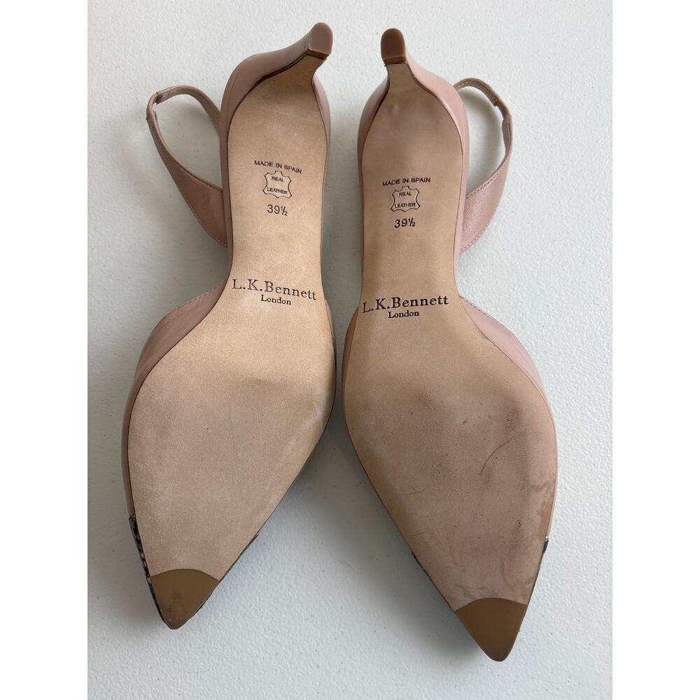 L.K. Bennett London EU39.5 Nude Leather Slingback Heels Snakeskin Cap Toe Spain - Picture 6 of 7